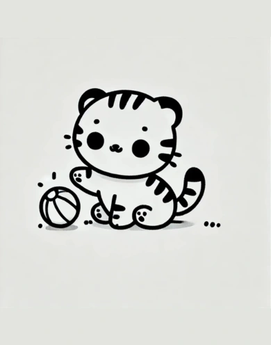Tiger Playing with Ball Drawing