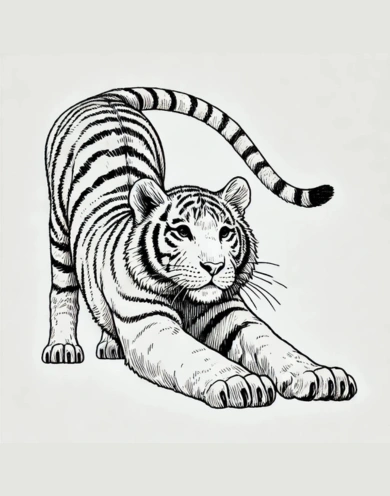 Tiger Stretching Drawing