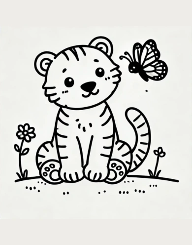 Tiger with Butterfly Drawing