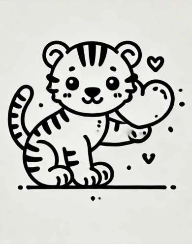 Tiger with Heart Shape Drawing