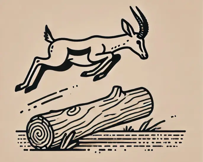An antelope jumping over a log drawing