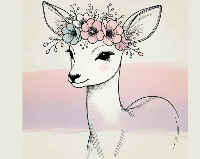 An antelope with a crown of flowers drawing