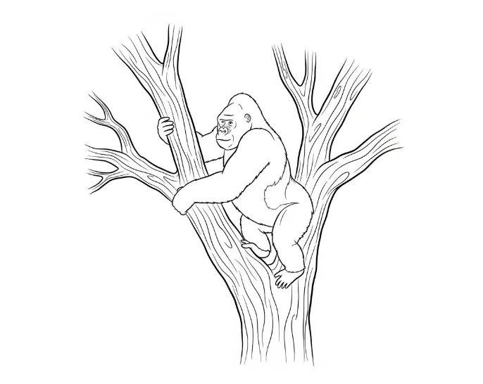 gorilla climbing on tree