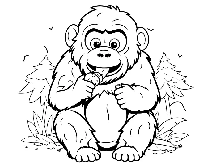 happy gorrila eating icecream drawing