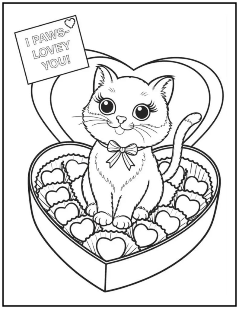 Cat nestled in a chocolate box.