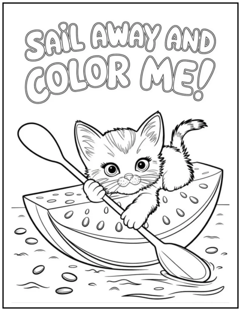 kitty in a watermelon boat.