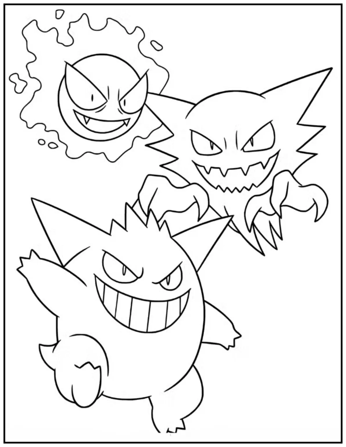 Gengar, Haunter, and Gastly float