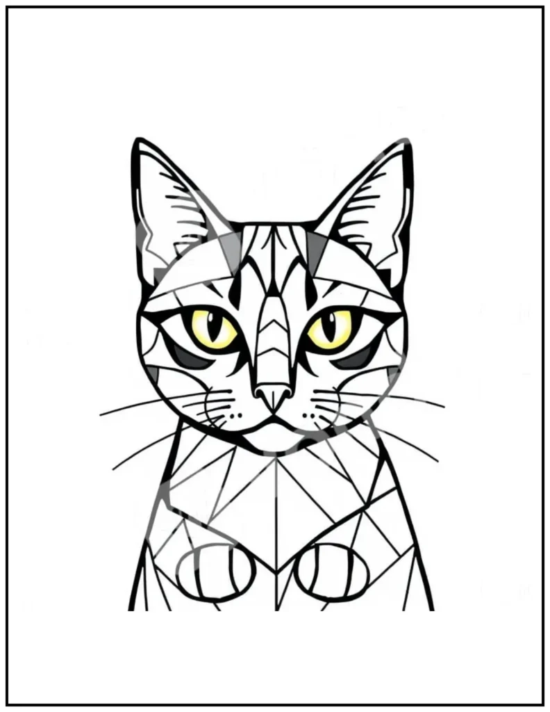 Geometric bolf lines cat coloring page