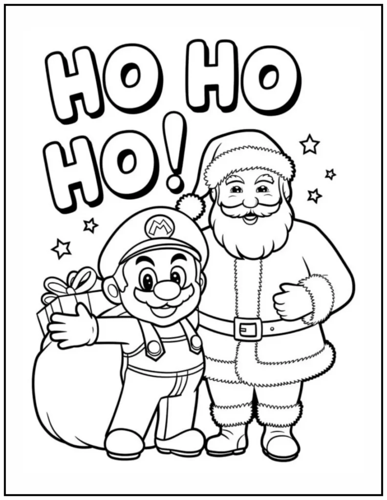 mario with santa coloring page