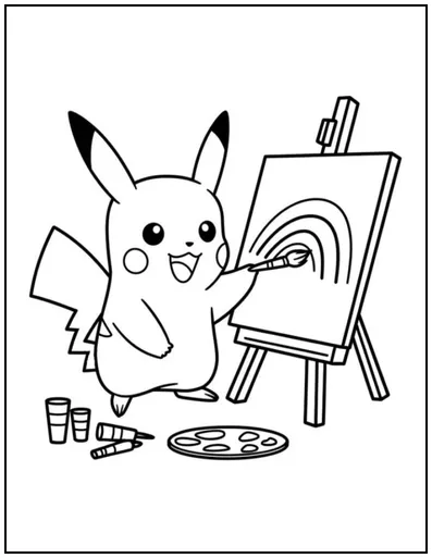 Pikachu getting creative with a colorful rainbow.
