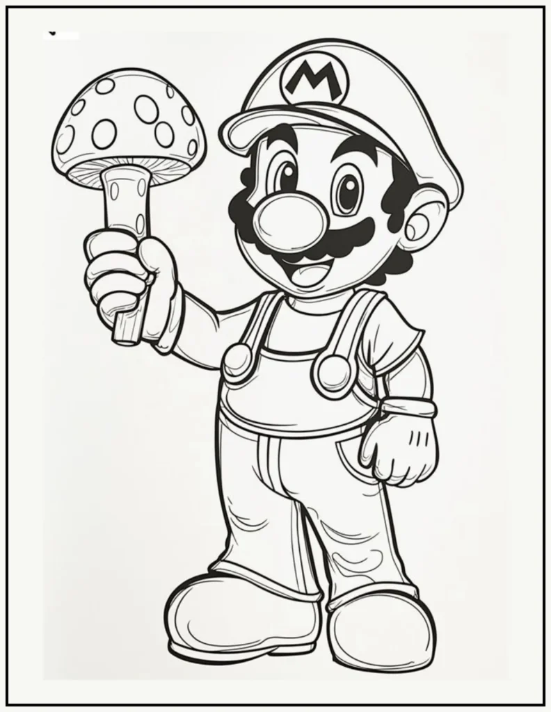 Mario holding his iconic mushroom