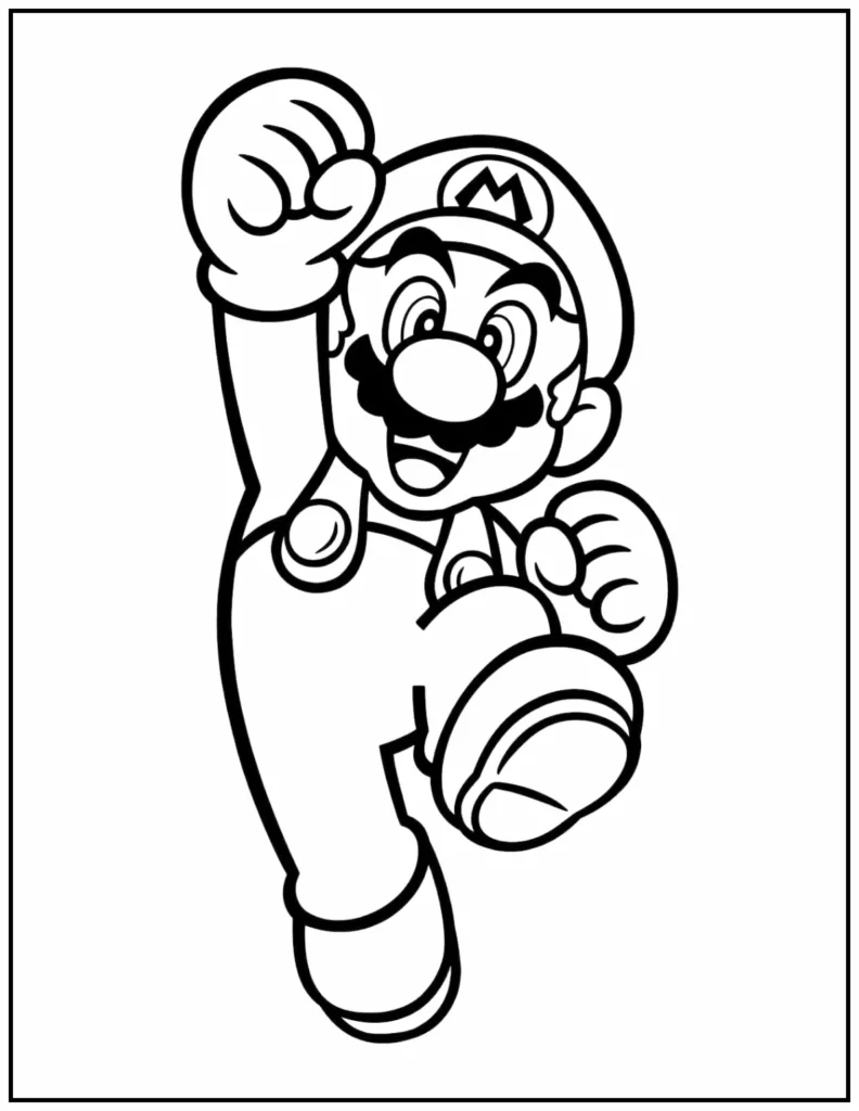 Mario leaping into action coloring page