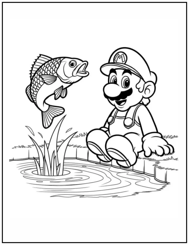 mario sits near fish