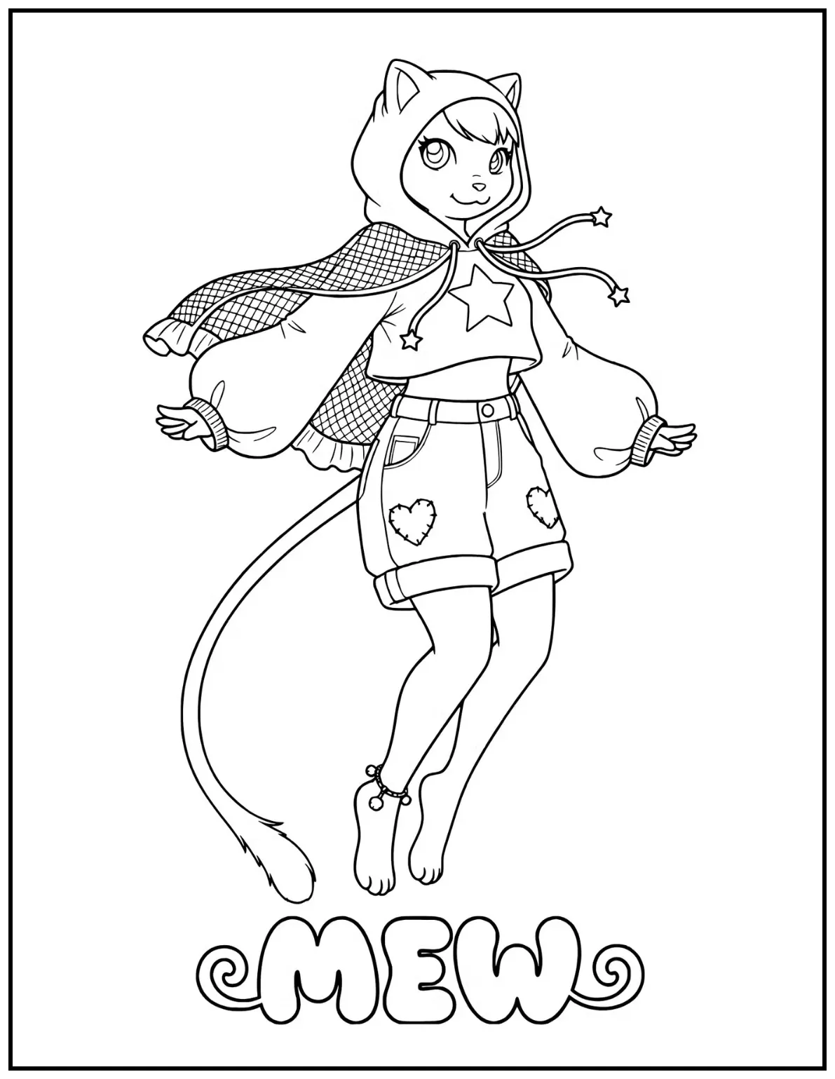 Mew floats gently in a magical outfit