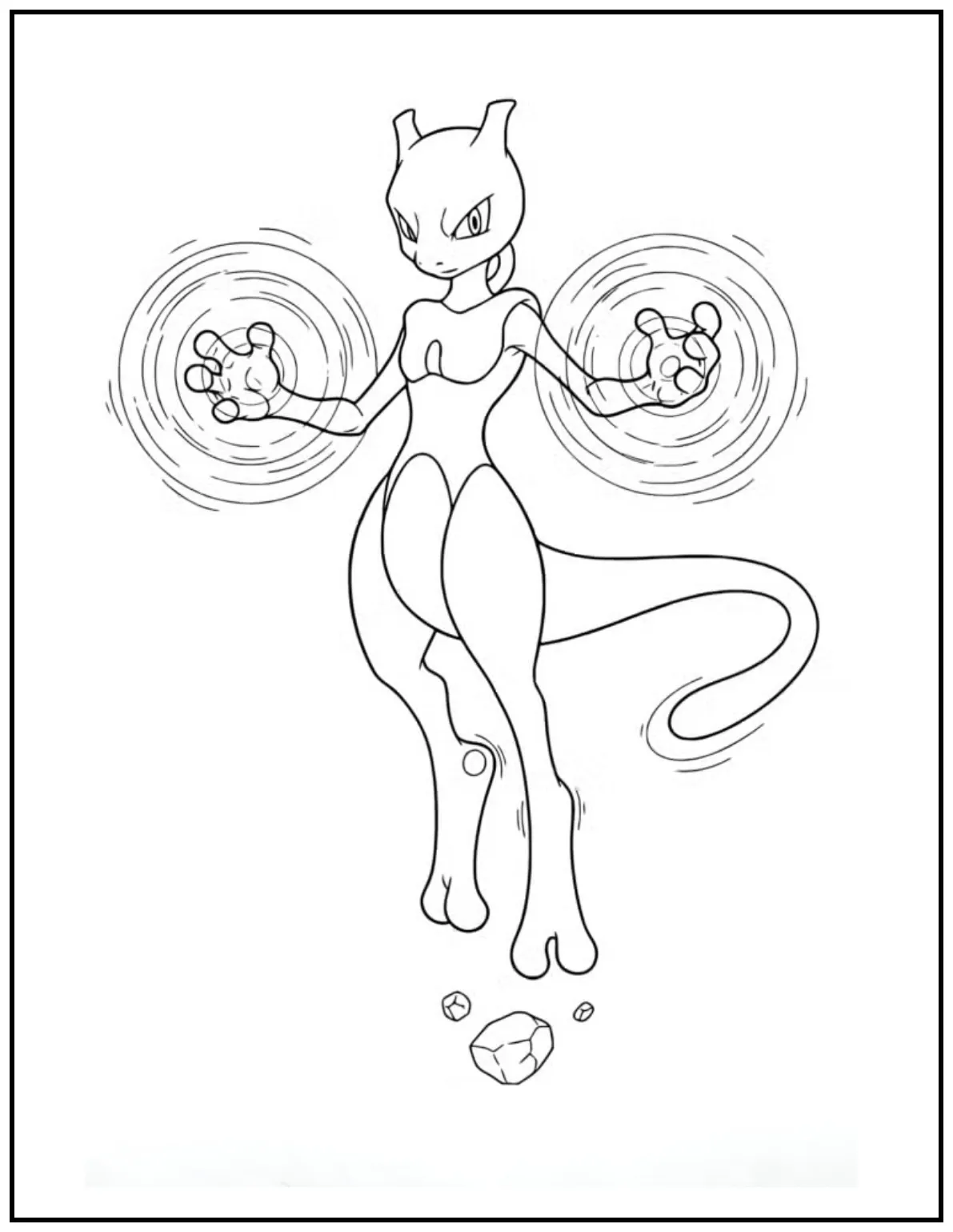 Mewtwo hovers with glowing