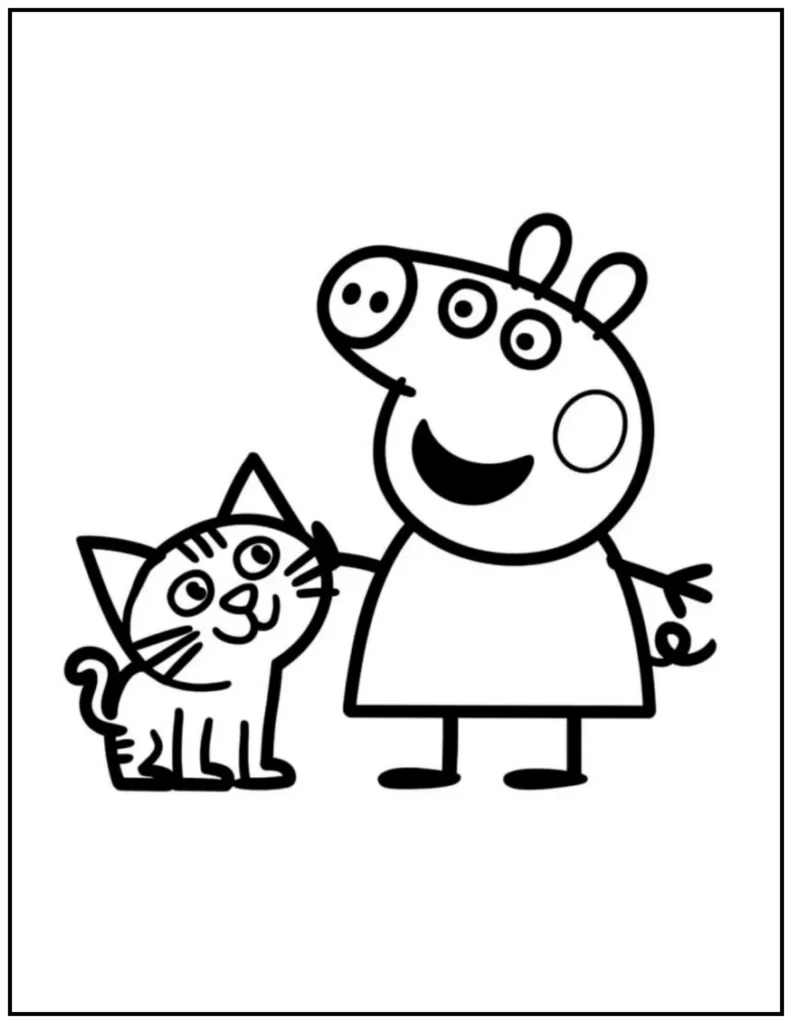 Peppa Pig with cat coloring page