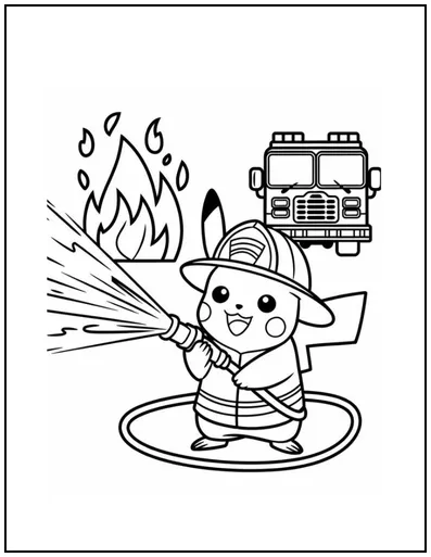 Pikachu as a brave firefighter.