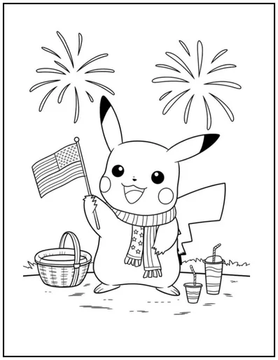 Pikachu celebrates the Fourth of July