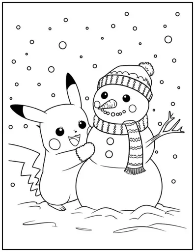 Pikachu is building a snowman