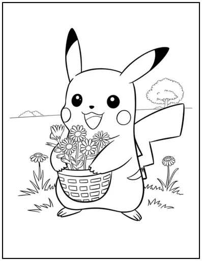 Pikachu is out picking flowers