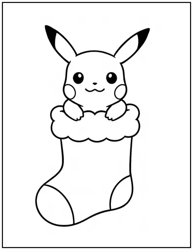 Pikachu is peeking out of a Christmas stocking!