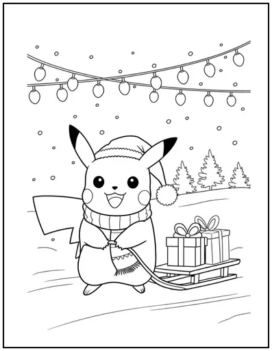 ikachu is pulling a sleigh full of gifts.