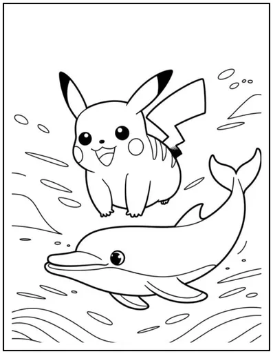 Pikachu swimming with dolphin!