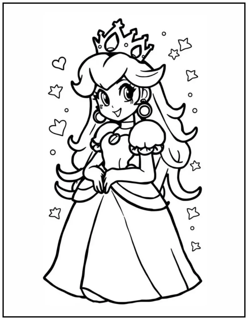Princess Peach looks regal coloring page