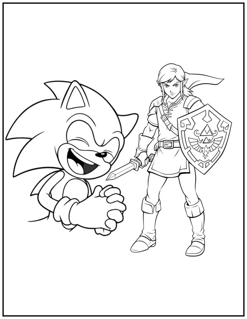 Sonic and Link coloring page