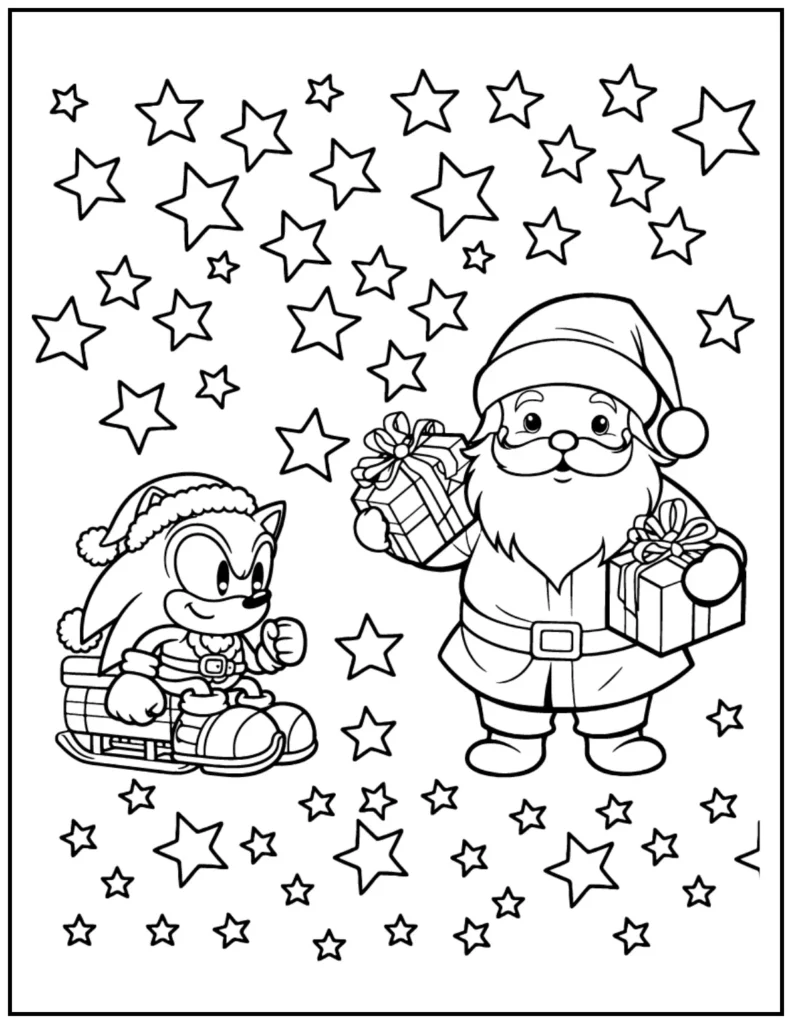 Sonic with Santa coloring page