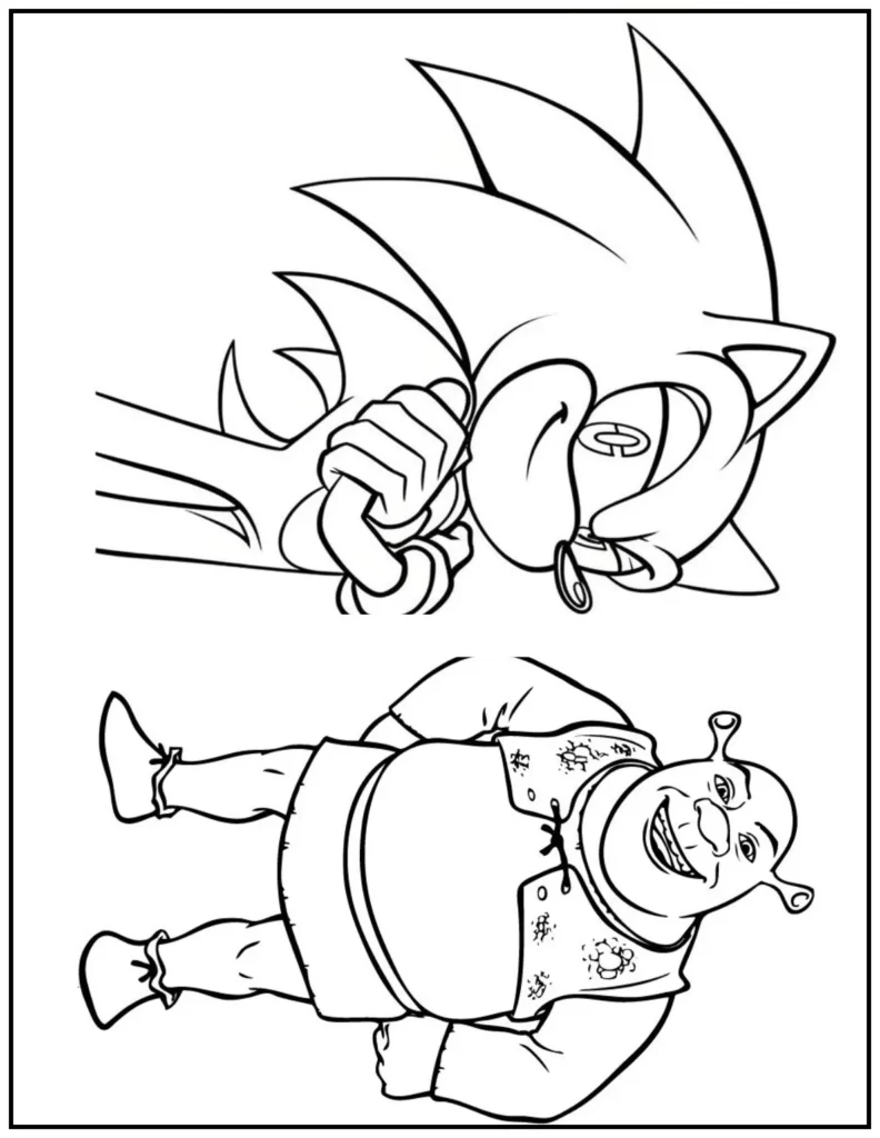 Sonic and Shrek duo coloring page