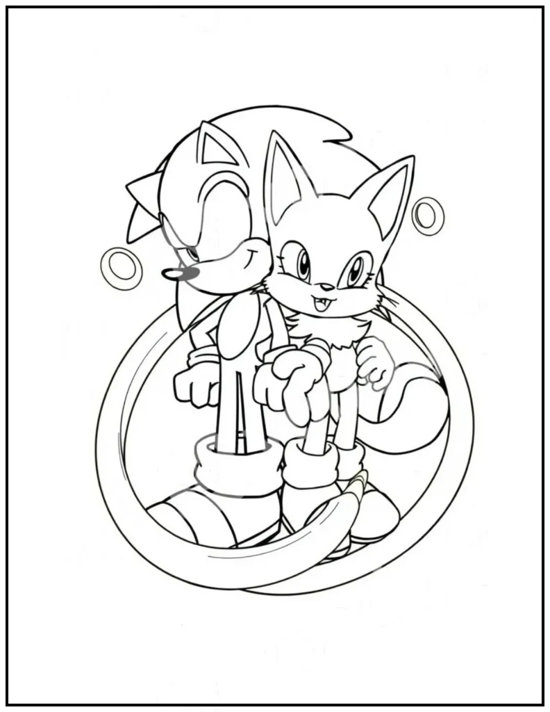 Sonic and his curious feline coloring page