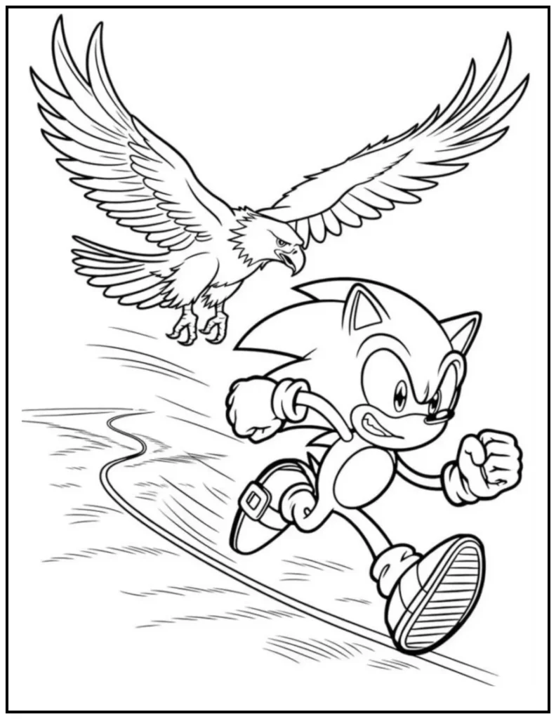 Sonic with eagle coloring page