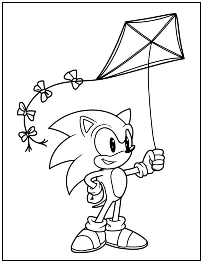sonic enjoing kite coloring page
