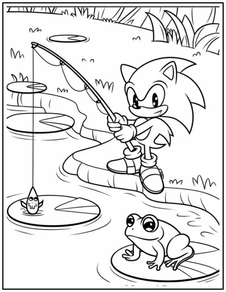Sonic fishes by the dock and hooks a surprise