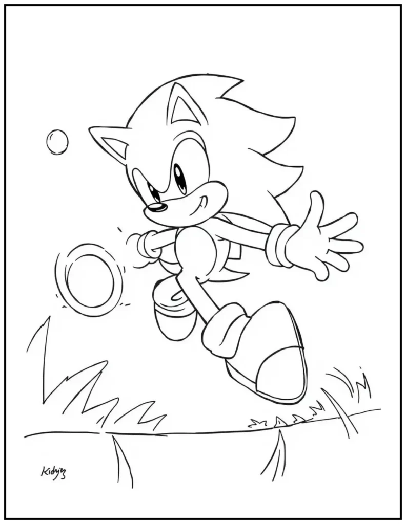 Sonic is charging ahead with giant rings behind him—so much energy to bring out with your favorite colors.
