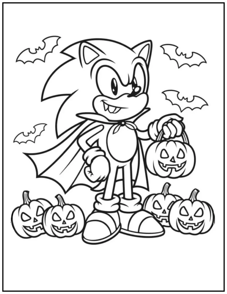 Sonic with pumkin basket coloring pages