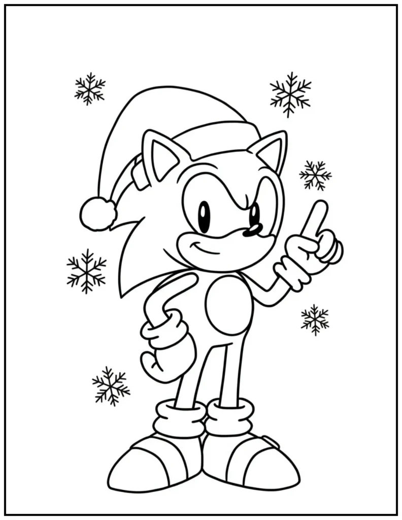 Sonic is wearing a Santa hat colroing page