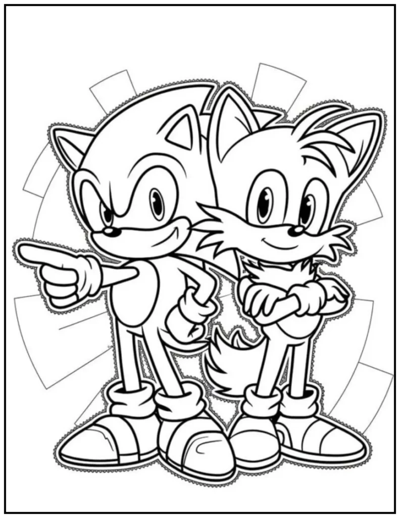Sonic points ahead with Tails standing confidently