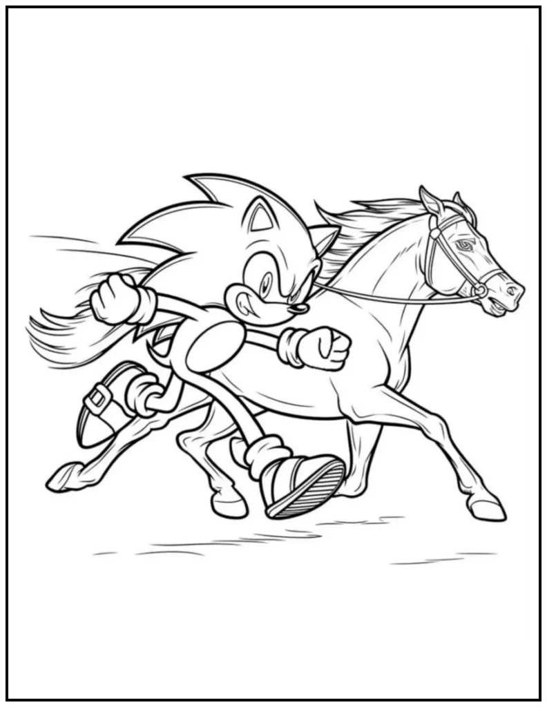 sonic racing with horse coloring page