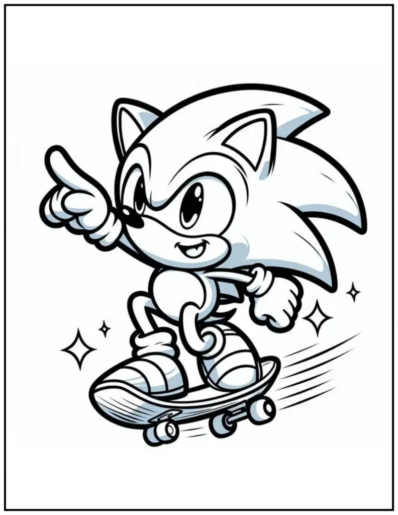 sonic on skateboard coloring page
