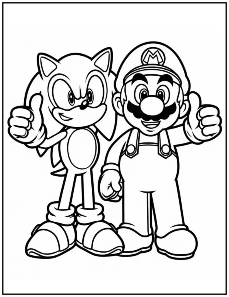 Sonic with Mario coloring page