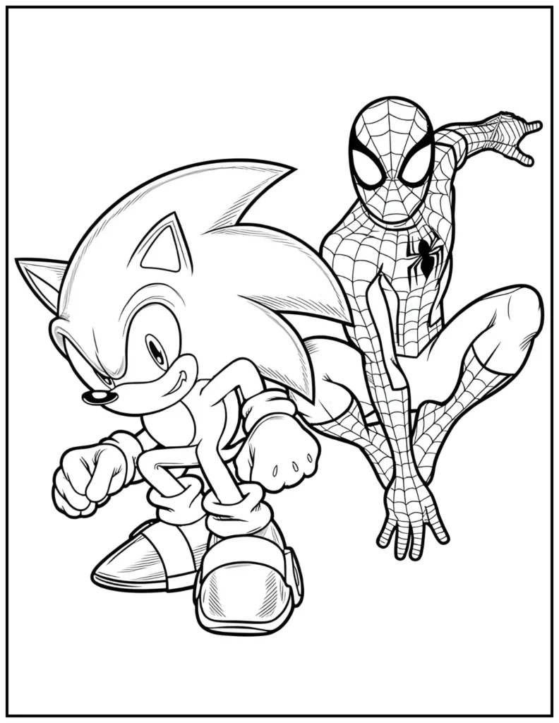 Spider-Man and Sonic coloring page