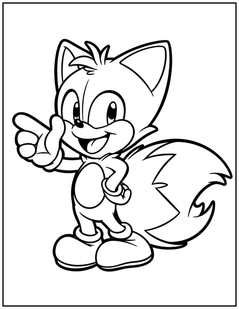 Tails stands with a cheerful smile