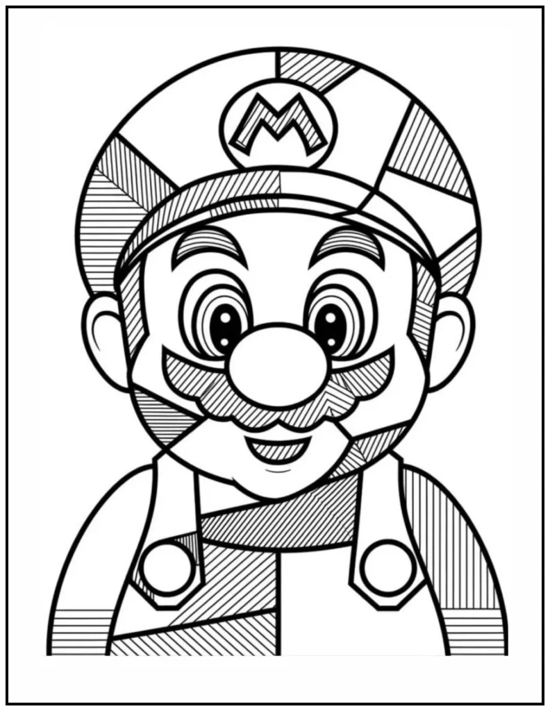 This Mario design is made up of sharp geometric patterns