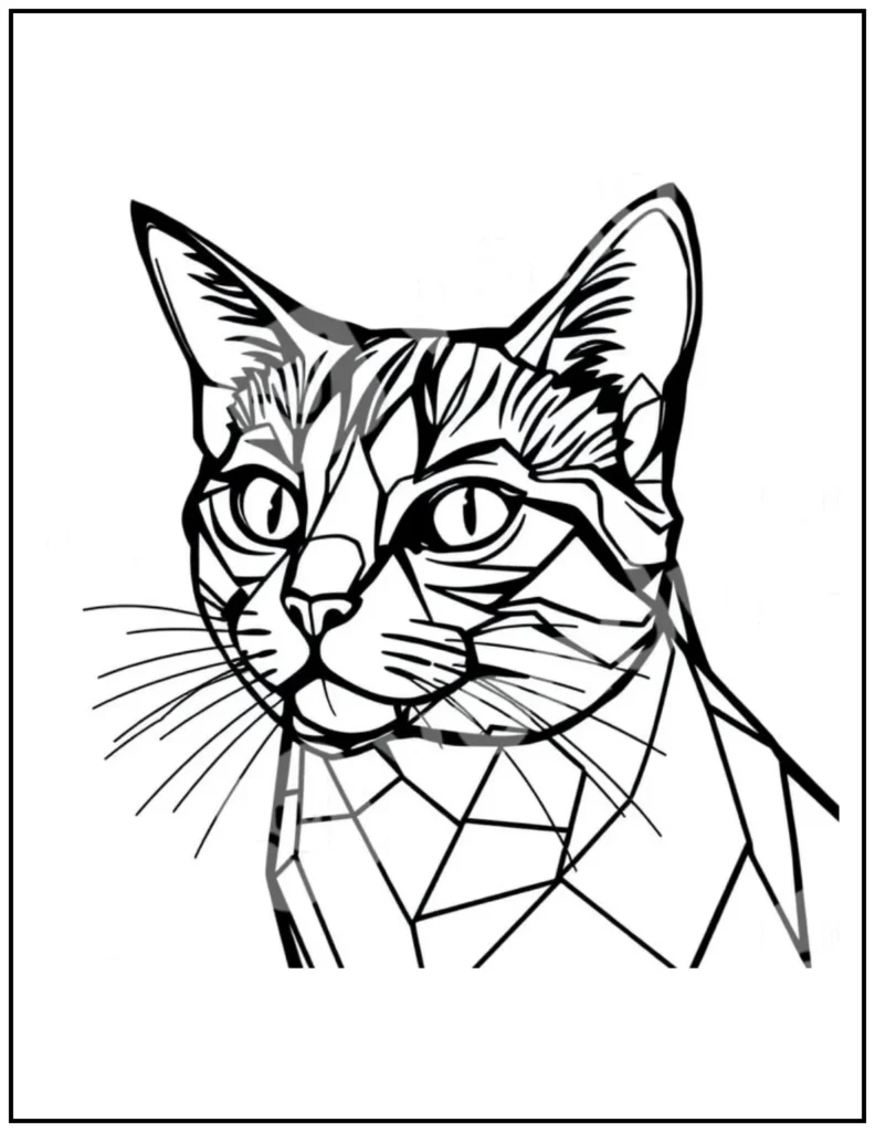 cubist cat coloring page