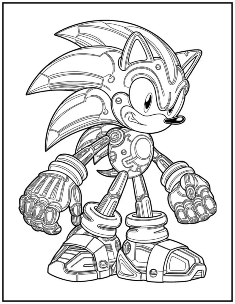 futuristic Sonic with robotic coloring page